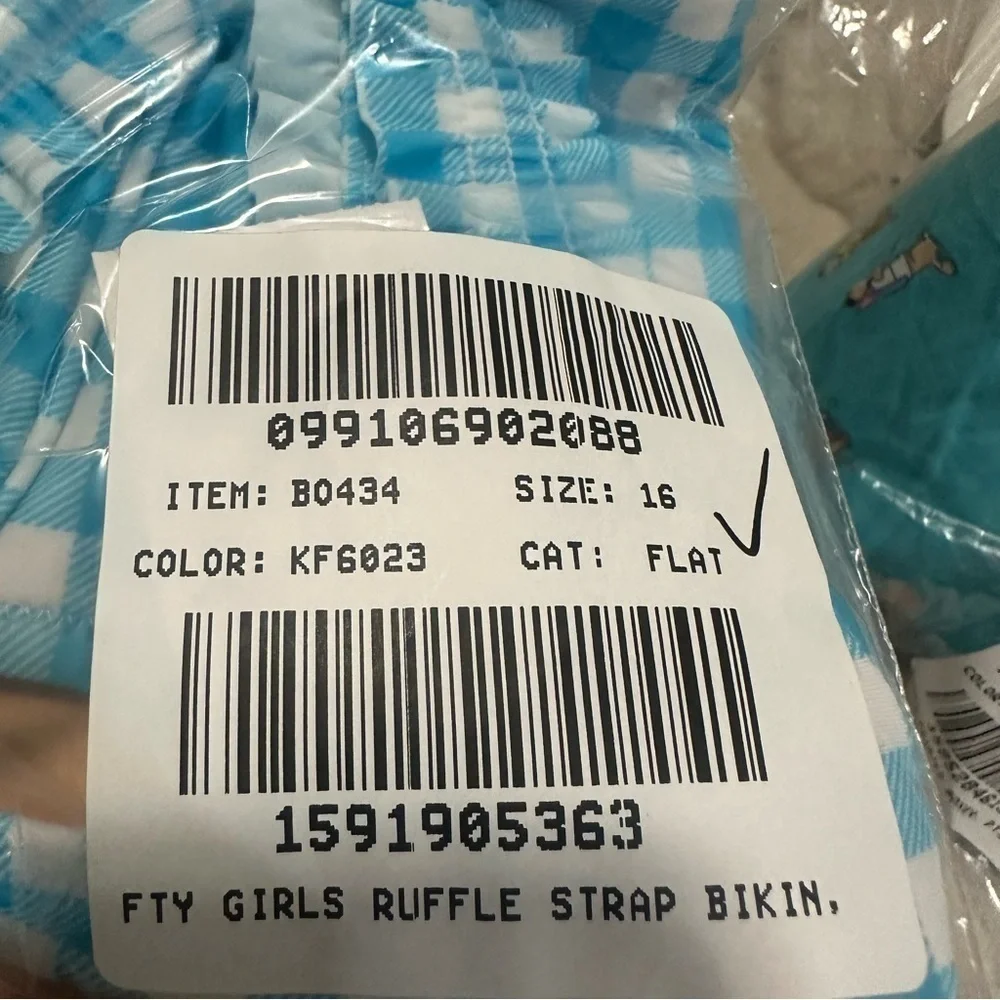 J crew girls gingham blue ruffle strap bikini top